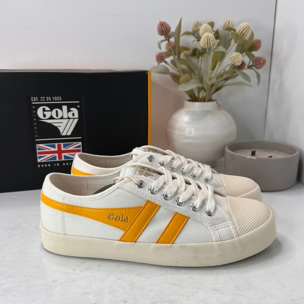 Gola Coaster Low Top Lace Up Canvas Sneaker Toe Cap Off White/Sun Women 8 NWB